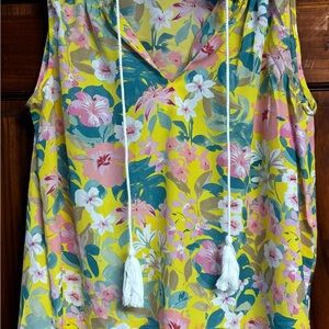 Floral Sleeveless Top - Yellow and Pink